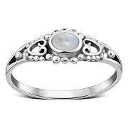 Thin Ethnic Rainbow Moon Stone Silver Ring, r499