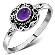 Ethnic Design Amethyst Silver Ring, r500