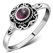Ethnic Design Garnet Stone Silver Ring, r500