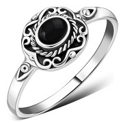 Ethnic Style Black Onyx Silver Ring, r500