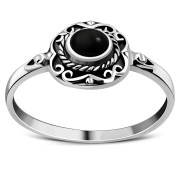 Ethnic Style Black Onyx Silver Ring, r500