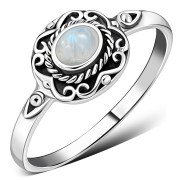 Ethnic Design Rainbow Moon Stone Silver Ring, r500