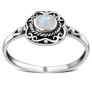 Ethnic Design Rainbow Moon Stone Silver Ring, r500