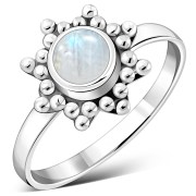 Ethnic Style Rainbow Moonstone Silver Ring, r504