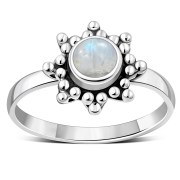 Ethnic Style Rainbow Moonstone Silver Ring, r504