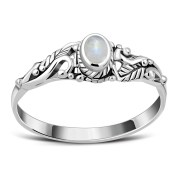 Sterling Silver Rainbow Moon Stone Leaves Ring. r508