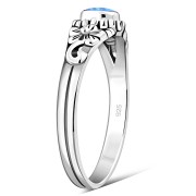 Synthetic Azure Blue Opal Flowers Silver Ring, r509