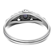 Synthetic Azure Blue Opal Flowers Silver Ring, r509