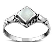 Ethnic Style Mother of Pearl Silver Ring, r514