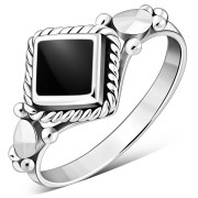 Ethnic Style Black Onyx Silver Ring, r514