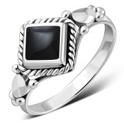 Ethnic Style Black Onyx Silver Ring, r514