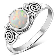 Synthetic Milky Opal Spiral Sterling Silver Ring - r516