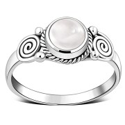 Rainbow Moonstone Spiral Silver Ring - r516