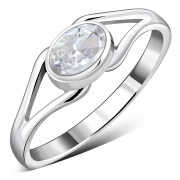 Delicate Clear CZ Sterling Silver Ring, r518