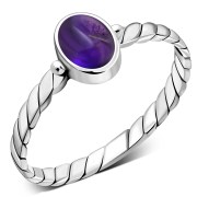 Twisted Amethyst Genuine Stone Silver Ring, r519