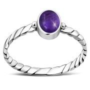 Twisted Amethyst Genuine Stone Silver Ring, r519