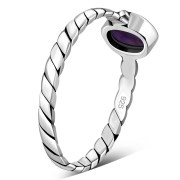 Twisted Amethyst Genuine Stone Silver Ring, r519