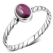 Twisted Garnet Stone Silver Ring, r519