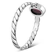 Twisted Garnet Stone Silver Ring, r519