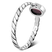 Twisted Garnet Stone Silver Ring, r519