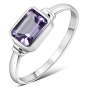 Delicate Octagon Shape Amethyst Silver Ring, r520