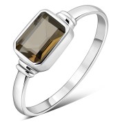 Delicate Rectangle Shape Smoky Quarts Silver Ring, r520