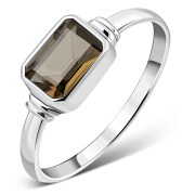 Delicate Rectangle Shape Smoky Quarts Silver Ring, r520