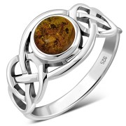 Celtic Knot Sterling Silver Baltic Amber Ring, r522