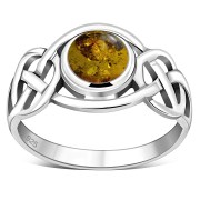 Celtic Knot Sterling Silver Baltic Amber Ring, r522