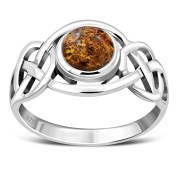 Celtic Knot Sterling Silver Baltic Amber Ring, r522