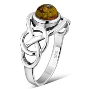 Celtic Knot Sterling Silver Baltic Amber Ring, r522