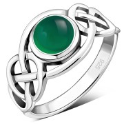 Celtic Knot Sterling Silver Green Agate Ring, r522