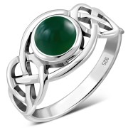 Celtic Knot Sterling Silver Green Agate Ring, r522