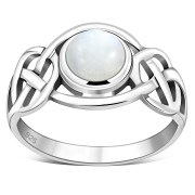 Celtic Knot Sterling Silver Rainbow Moonstone Ring, r522