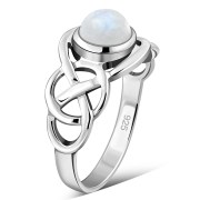 Celtic Knot Sterling Silver Rainbow Moonstone Ring, r522