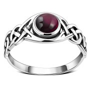 Garnet Celtic Knot Sterling Silver Ring, r523