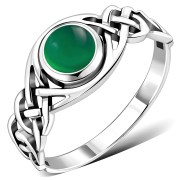 Green Agate Celtic Knot Sterling Silver Ring, r523