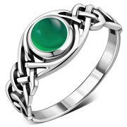 Green Agate Celtic Knot Sterling Silver Ring, r523