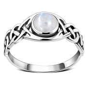 Rainbow Moonstone Celtic Knot Sterling Silver Ring, r523