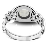 Rainbow Moonstone Celtic Knot Sterling Silver Ring, r523