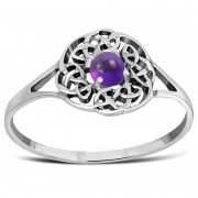 Round Delicate Sterling Silver Celtic Amethyst Ring, r526