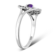 Round Delicate Sterling Silver Celtic Amethyst Ring, r526