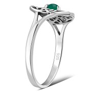 Delicate Round Green Agate Celtic Silver Ring, r526