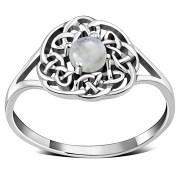 Round Delicate Celtic Rainbow Moon Stone Ring, r526