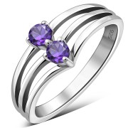 3 Row Split Shank Silver Ring set w/ Faceted Amethyst Stone, r527