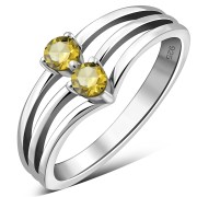 3 Row Split Shank Silver Ring set w/ Faceted Citrine Stone, r527