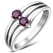 3 Row Split Shank Silver Ring set w/ Faceted Ruby Stone, r527