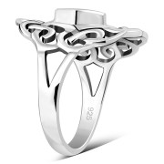 Round Abalone Celtic Knot Silver Ring, r536