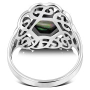 Round Abalone Celtic Knot Silver Ring, r536