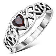 Celtic Knot Garnet CZ Heart Silver Ring, r537